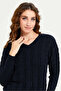 Women Navy Cable Knitted Crop Pullover - 4