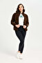 Women Brown Zip Stand Padded Puffer Jacket - 2