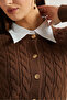 Women Beige Collared Mock Neck Sweater With Front Buttons - 4