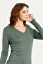 Women Olive V-Neck Pullover - 4