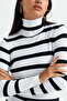 Women White With Black Stripes Turtle Neck Pullover - 4
