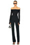 Women's Black Strapless Off Shoulder Long Sleeve Fingerless Silk Jersey Snap Closure Gathering Bodysuit - 5