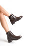 Low Heel Side Zipper and Double Buckle Detail Women's Bitter Brown Boots Bootie - 7