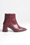 Women's Burgundy Zippered Heeled Pointed Crocodile Boots - 4