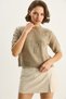 Women's Dark Beige Floral Motif Embossed Embroidery Detailed Short Sleeve Knitwear Sweater Tk251110 60283596 - 3