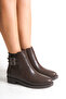 Low Heel Side Zipper and Double Buckle Detail Women's Bitter Brown Boots Bootie