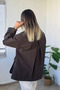 Velvet Collar Plaid Lining Detailed Brown Jacket Coat - 2