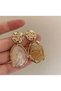 Stylish Double Bohemian Natural Stone Gold Plated Metal Dangle Earrings for Women - 3
