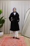 Women's Jacket Collar Double-Breasted Belted Cashmere Coat Premium - Black