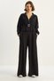 Women's Black Belted Pleated Cardigan High Waist Loose Pants Bottom-Top Modal Suit 4034 60283734
