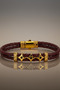 Men's Bijouterie Burgundy Greek Patterned Triple Ninja Star Motif Leather Bracelet - 2