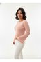 Women's Pink Boat Neck Half Spanish Wide Sleeve Detailed Knitwear Sweater - 2