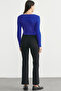 Soft Crop Knit Sweater with Collar Detail - Cobalt - 5