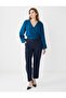 Dark Petrol Relaxed Fit Wrap Neck Long Sleeve Woven Blouse - 2