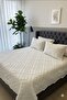 Geometric Nordic Double Bedspread 240 X 250 cm and 2 Pillows Ecru Color Chenille Embroidered - 4