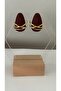 Clip-on burgundy drop earrings with gold accents. - 2