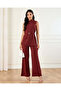 Women Burgundy Jacquard Flared Trouser - 2