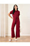 Women Burgundy Wide Leg Pull On Trousers - 2