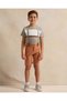 Boys Brown Linen Shorts With Suspenders - 2