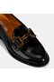 Women's Black Patent Leather Loafer with Metal Buckle Accessories - 6
