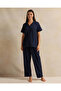 Women Navy Solid Collared Pyjama Set (2 Piece)