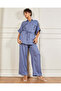 Women Blue Wide Leg Back Elasticated Trousers - 5