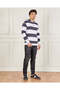 Men Navy And White Striped Hooded Sweatshirt - 2