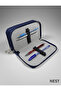 Sunii Leather Navy Blue 3 Zipper Pen Holder Pencil Case Office Stationery - 6
