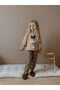 Cat Patterned Leopard Girl's Top and Bottom Set