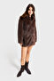 Women's Brown W5-16 Special Fabric Faux Fur Coat Coat - 2