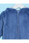 Baby Plain Navy Fluffy Hooded Coat - 2