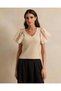 Women Beige Solid Puff Short Sleeve Top