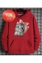 Unisex Oversized Women'S/Men's Hooded Sweatshirt with Cat Print