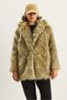 Women's Beige Black Double-Breasted Collar Lined Araboy Faux Fur Coat 2771 60261573 - 5