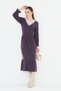 Women's Long Sleeve Knitwear V-Neck Wool Viscose Dress - 5