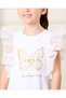 Girls White Embellished With Organza Frill Sleeve Top - 4