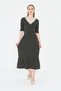 Women's Knitwear Banded V-Neck Short Sleeve Wool Viscose Dress