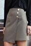 Women's Back Zipper Button Detailed Lightweight Stretch Fabric Fabric Above Knee Pencil Skirt-Khaki - 4
