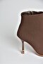 V820200504 Brown Fabric Thin Heeled Pointed Toe Ankle Boots - 5
