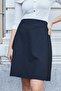 High Waist Lightweight Stretch Fabric Fabric Knee Length Bell Skirt-Dark Navy Herringbone - 5