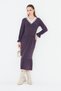 Women's Long Sleeve Knitwear V-Neck Wool Viscose Dress - 6