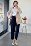 Slim Fit Women's Blazer Jacket with Side Seam Detail – Stone - 6