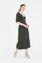 Women's Knitwear Banded V-Neck Short Sleeve Wool Viscose Dress - 3