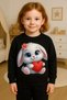 Crew Neck Long Sleeve Heart Holding Rabbit Patterned Sh Fleece-Lined Sweatshirt-3-4-5-6-7-8-9-10-11-12 Years