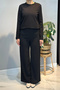 Crepe Fabric Wide Leg Trousers 16008 Black - 2
