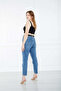 Women's Blue Wide Size High Waist Mom Stretch Fabric Pants - 4