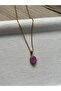 Ruby Stone Gold Color Steel Necklace Handmade