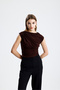 Sandy Fabric Sleeveless Blouse with Cross-Gathering Detail - 4