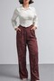 Leopard Pattern Viscose Fabric Satin Trousers with Elastic Back and Side Zipper Burgundy - 6