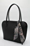 Women's Black Large Size Scarf Detailed Zippered Hand, Arm and Shoulder Bag - 5